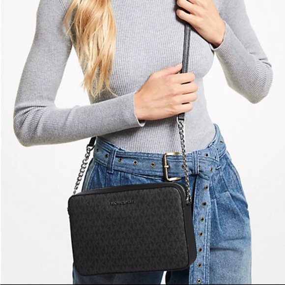 NWT Michael Kors Jet Set Large Logo Crossbody Bag with Zip Chain - Picture 2 of 6